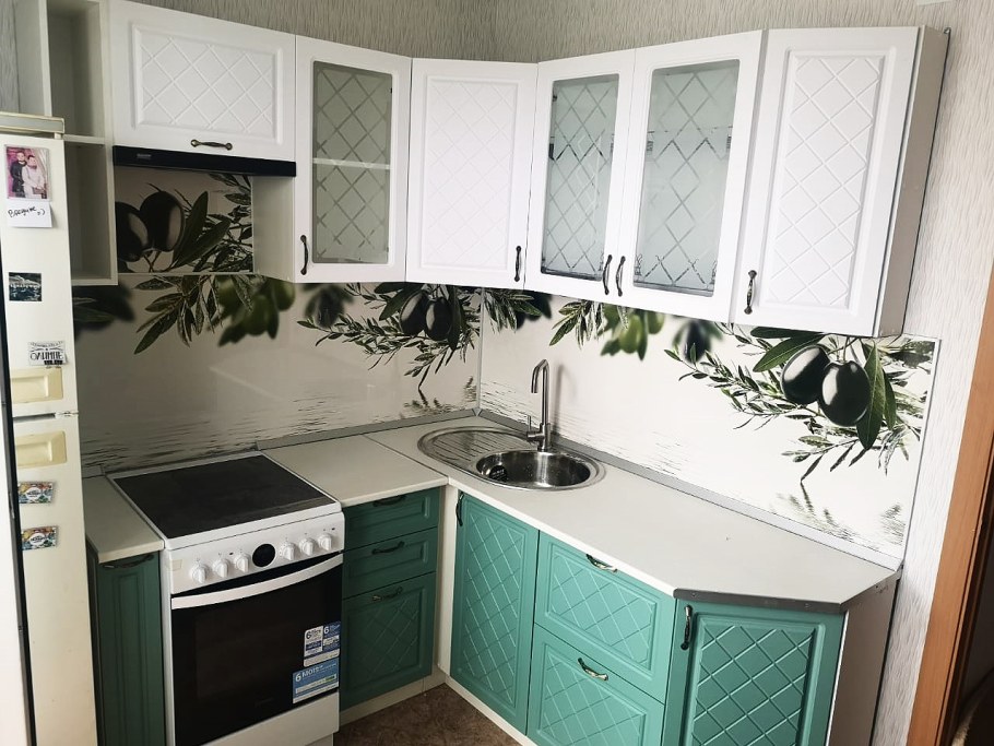 Кухня Модена бирюза с белым