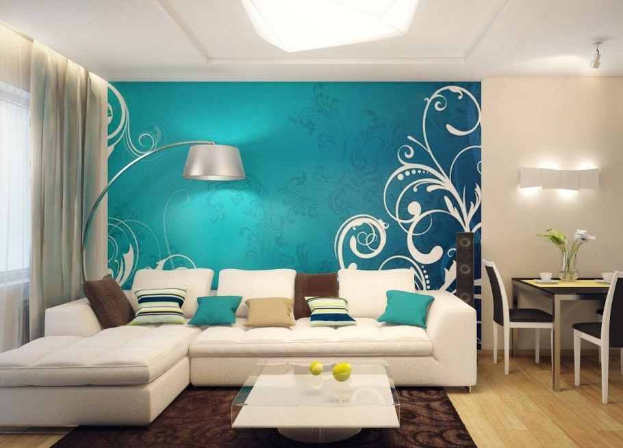Гостиная в бирюзовых тонах