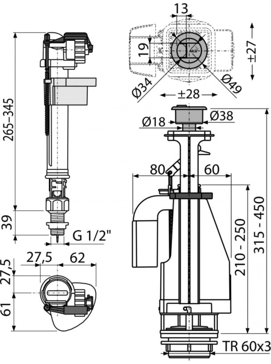 Алкапласт арматура для унитаза sa 08 as 1/2