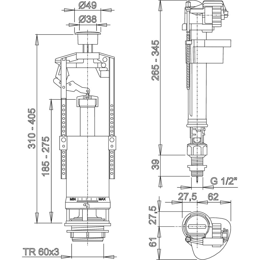 Клапан впускной механизм ALCAPLAST Нижний подвод