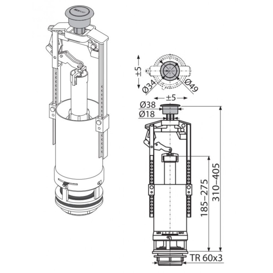 Сливной механизм Alca Plast a2000