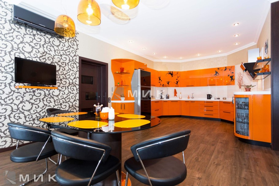 Обои под черно оранжевую кухню