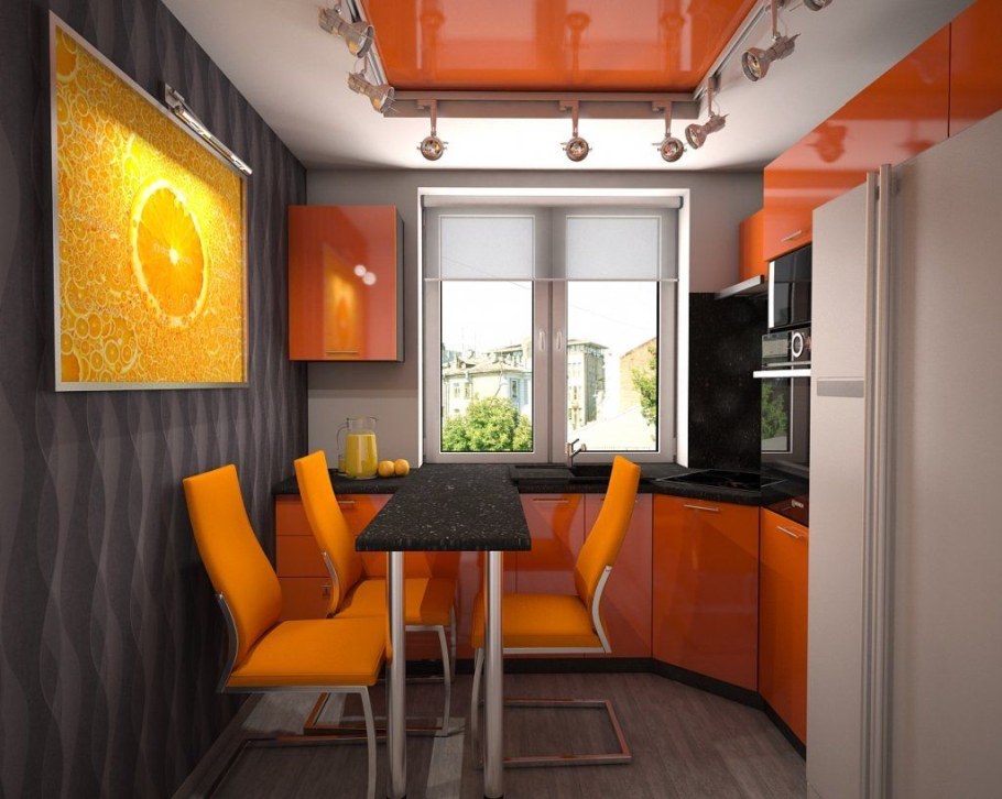 Оранжевый потолок в интерьере