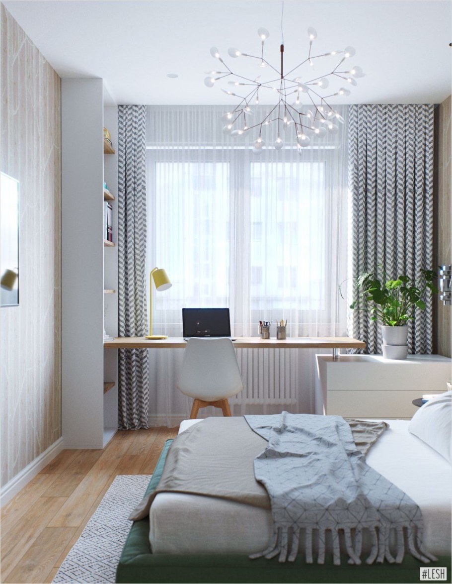 Спальня с рабочим местом у окна