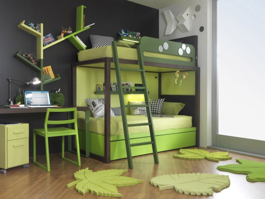 Интерьер детской для двоих разнополых с двухъярусной кроватью
