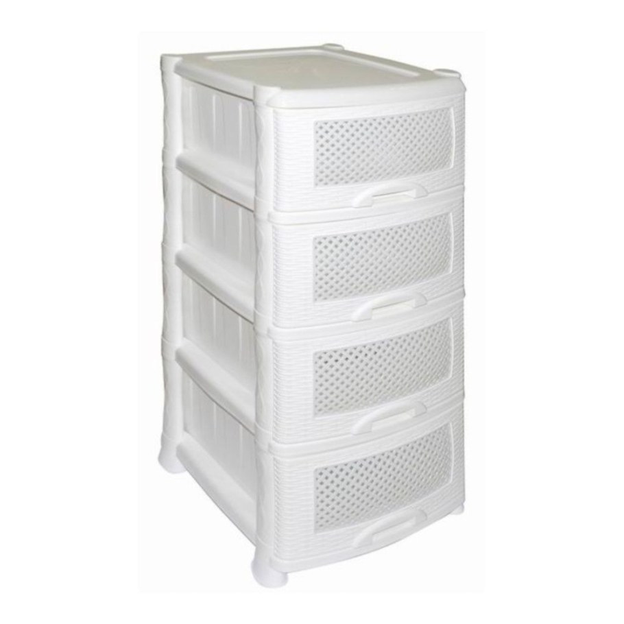 Комод 4 секции Violet плетенка 035406 (белый)