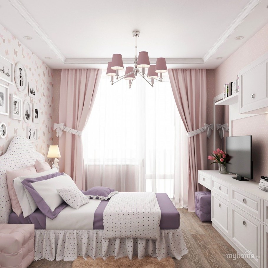 Серо розовая спальня для девочки