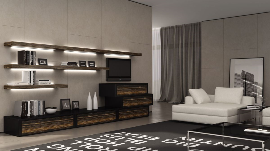 Полки в гостиную в современном стиле