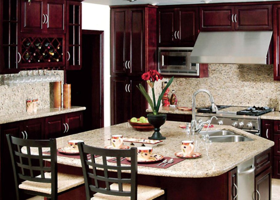 Цвет махагон в интерьере кухни