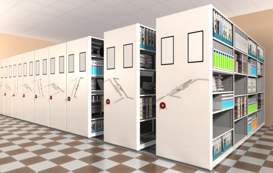 Мобильные архивные стеллажи (с 4-я секциями) 2025х800х3000мм