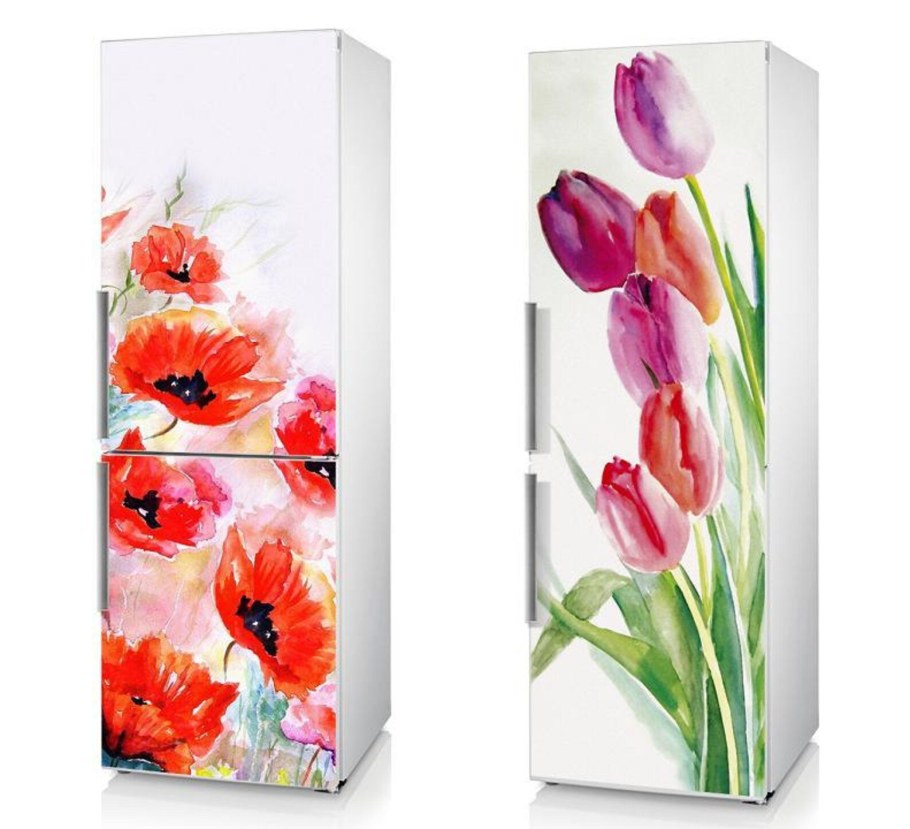 Наклейка маки на холодильник