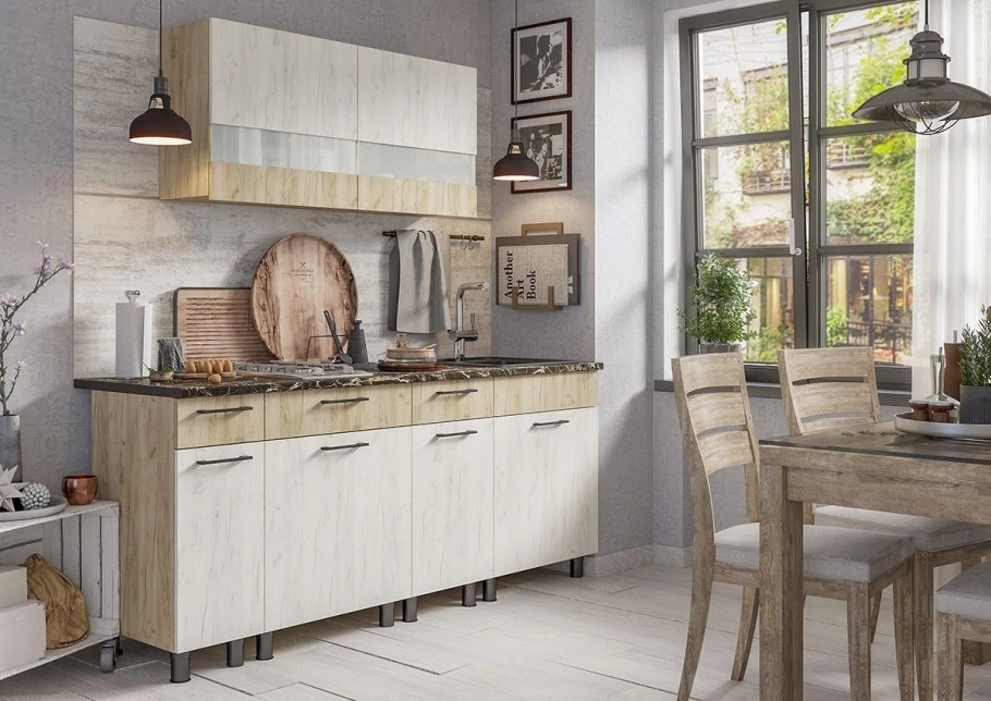 Кухня Аврора 1,4м (дуб крафт белый/серый)