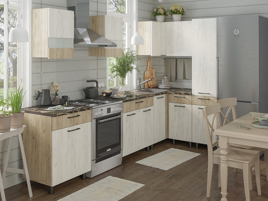 Кухня Аврора 1,4м (дуб крафт белый/серый)