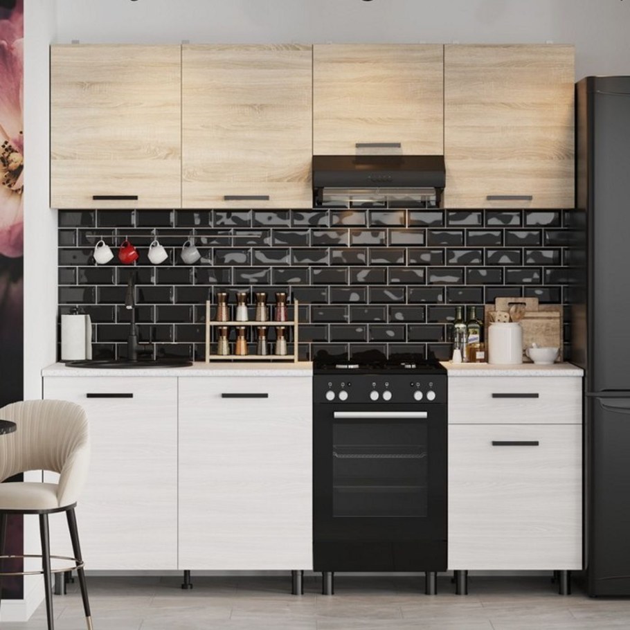 Кухня Аура 2.4 м белая / дуб сонома