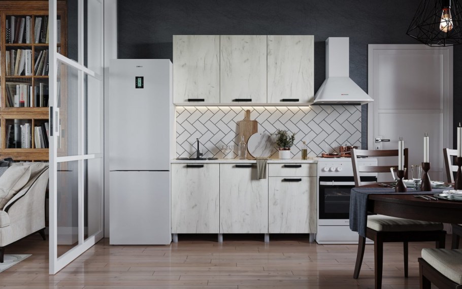 Кухня диор 2м дуб крафт белый в интерьере