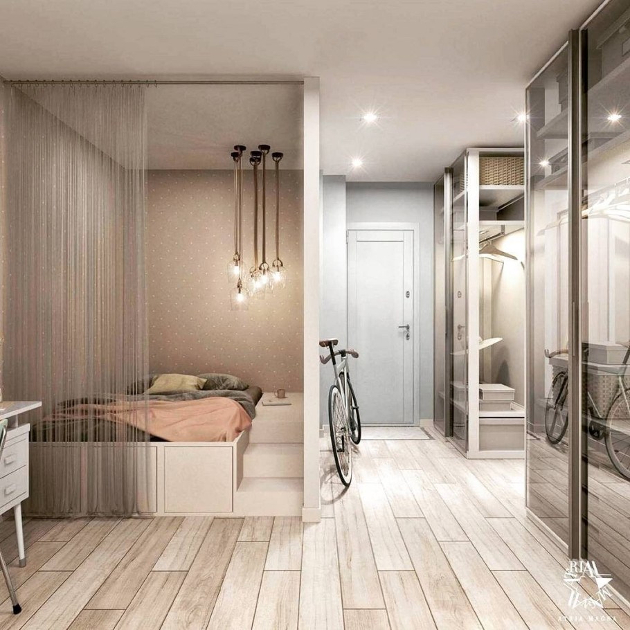 Кровать в нише в однокомнатной квартире