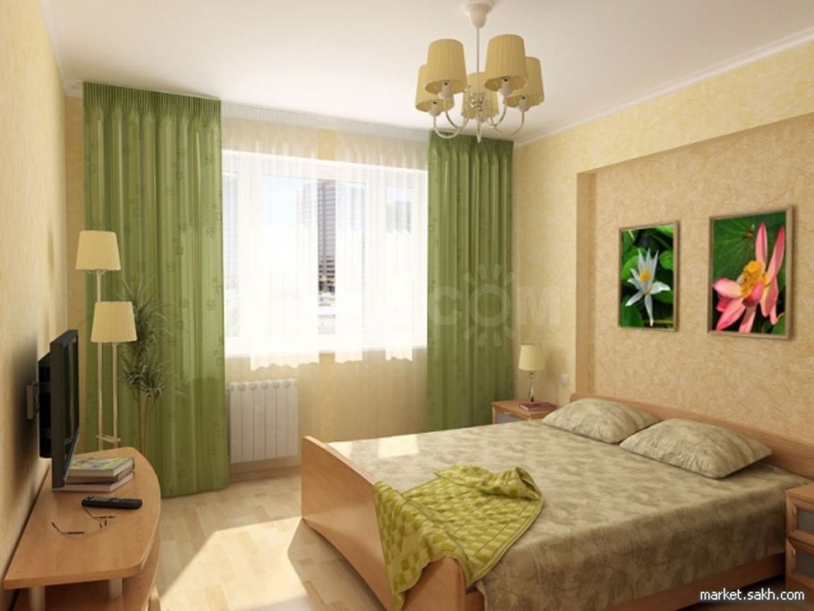 Оливковые шторы в интерьере