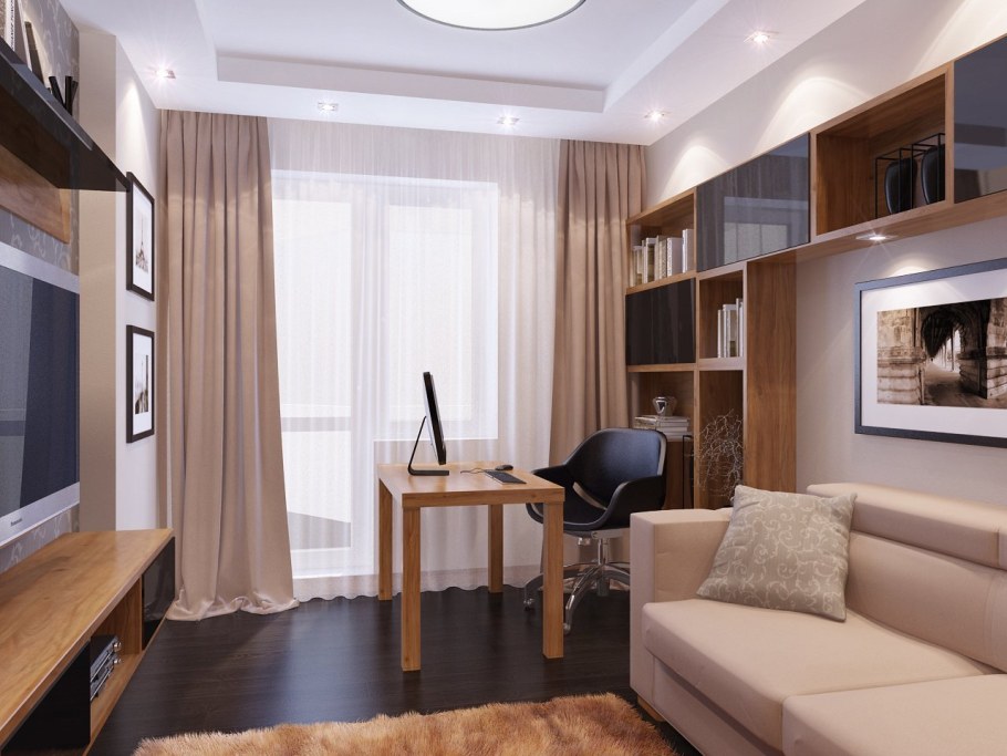 Расстановка мебели в прямоугольной гостиной