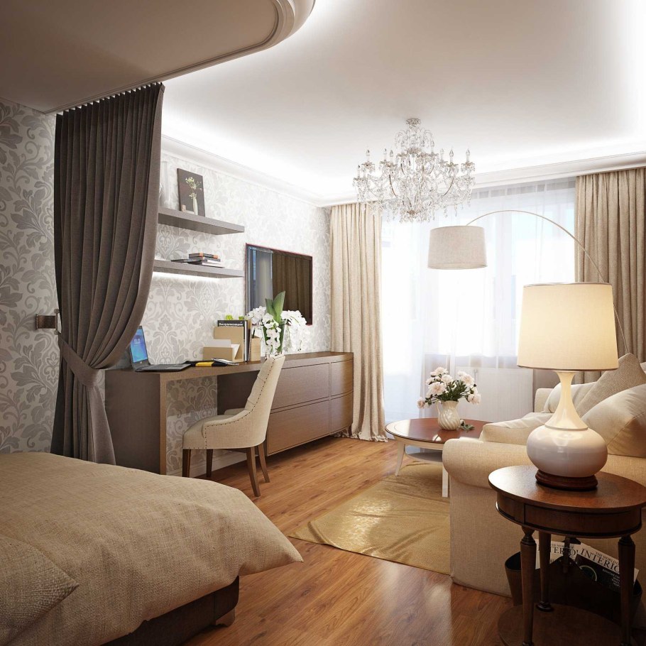 Интерьер спальни-гостиной