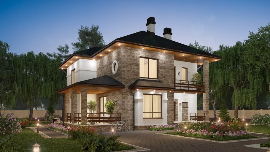 Двухэтажный дом с террасой