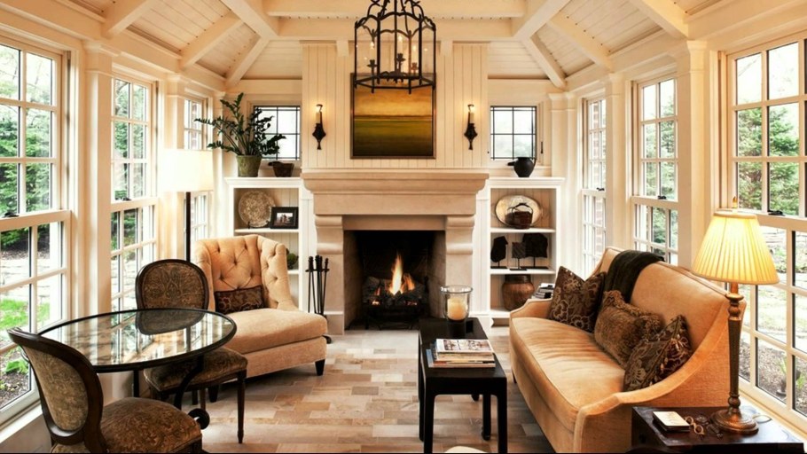 Камин в стиле Прованс в деревянном доме