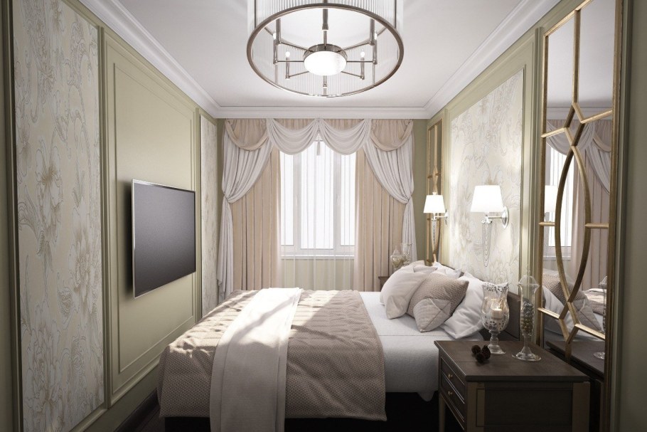 Интерьер узкой спальни