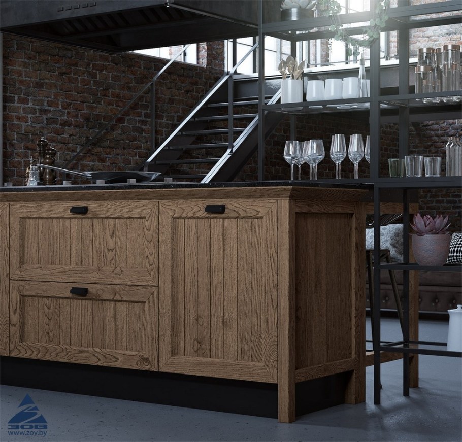 Кухня из массива ясеня «лофт Легно»