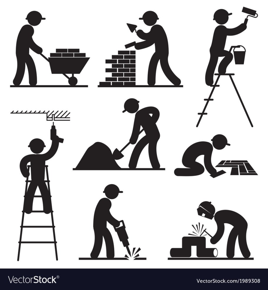 Силуэты людей на стройке