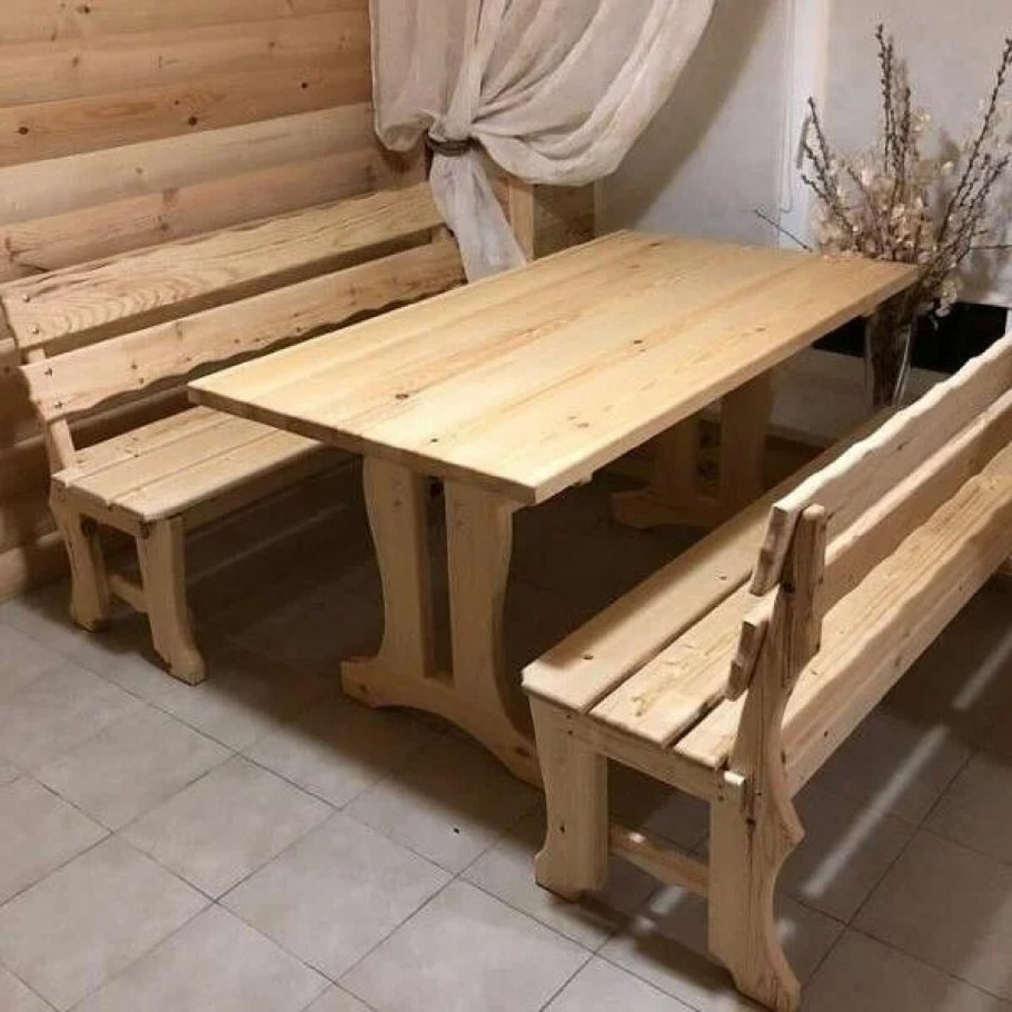 Стол с лавочками в баню