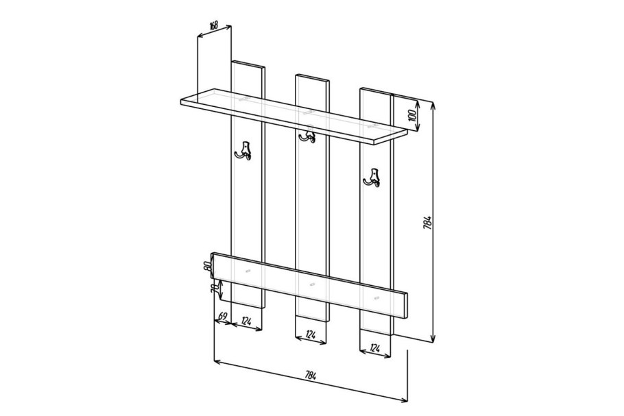 Вешалка настенная Hoff уно-65