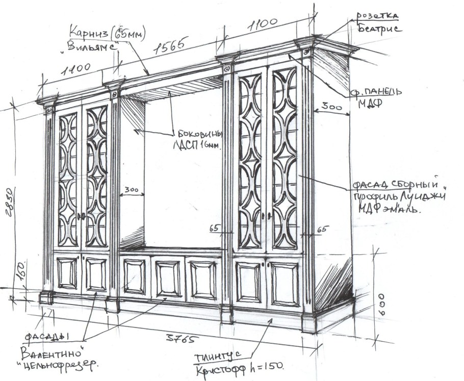 Шкаф в классическом стиле чертеж