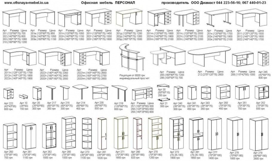 Офисная мебель Размеры