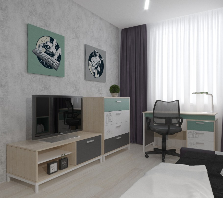 Мебель в комнату мальчика с телевизором