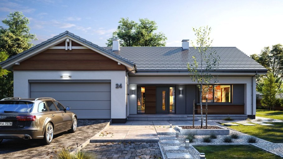 Дом с мансардой и гаражом под одной крышей 70кв