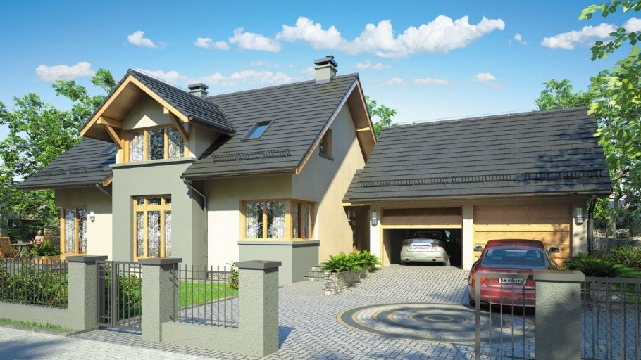 Дом с мансардой и гаражом под одной крышей 70кв