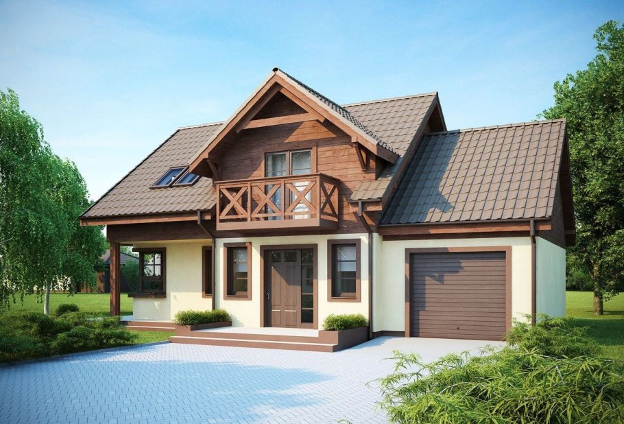 Баня с односкатной крышей и террасой и зоной барбекю