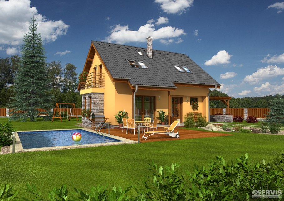 Дом с гаражом и балконом