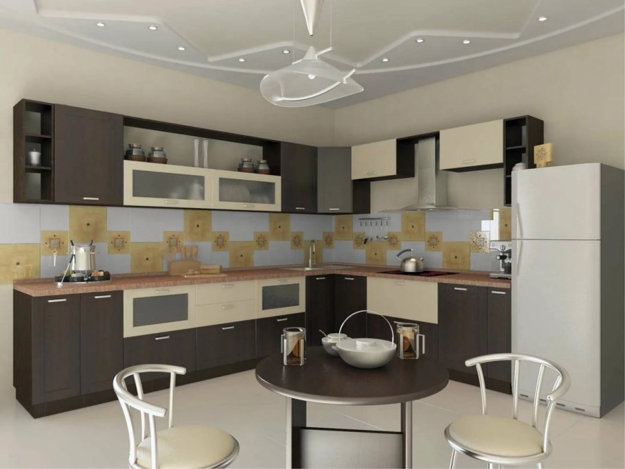 Кухонный гарнитур бежевый с белым