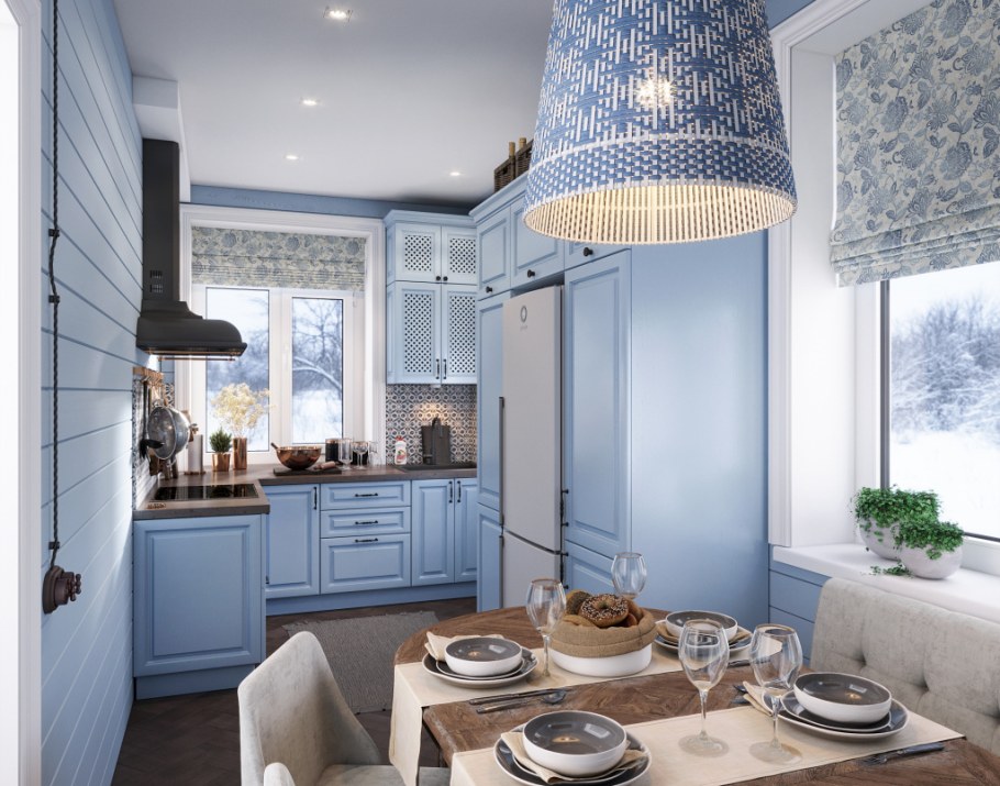 Уютная кухня в синем цвете