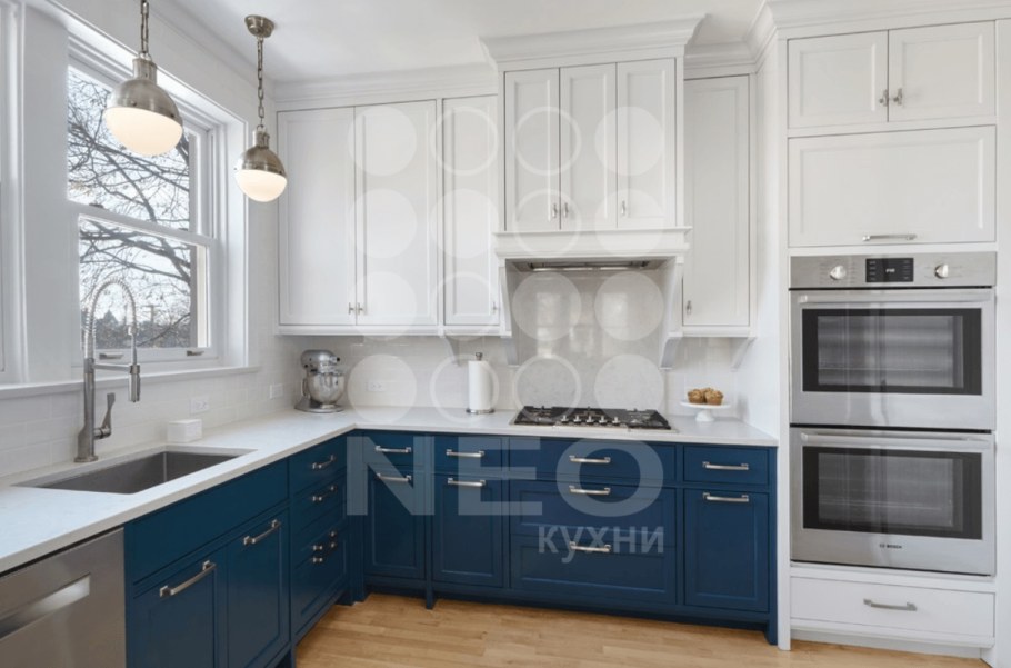 Кухня Роял Вуд синий с белым