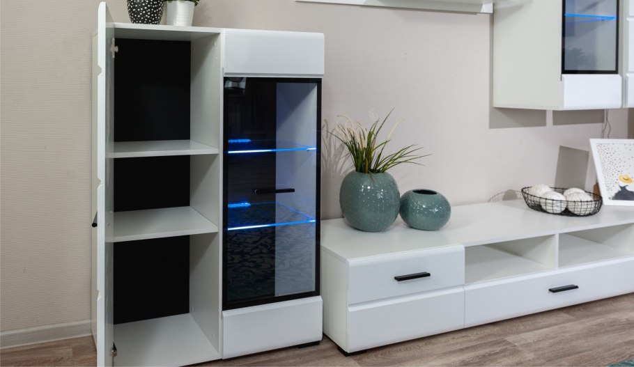 Система Йорк комод 1д1в белый жемчуг/белый глянец