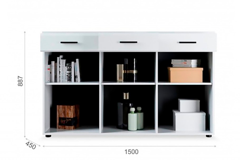 Комод Йорк 2д1в2ящ белый/белый глянец