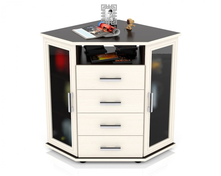 Комод угловой двери со стеклом с-МД-к14д