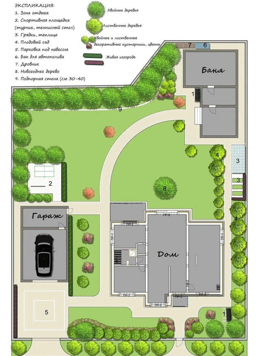 Ландшафтный дизайн участка план 15 соток
