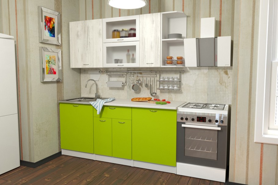 Кухонный гарнитур София Mix угловой 1800х1000 белый зелёный антрацит