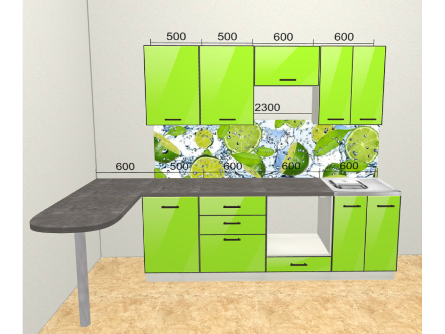 Кухонный гарнитур угловой Акация 23, 1800 х 1600 мм, цвет лайм/венге