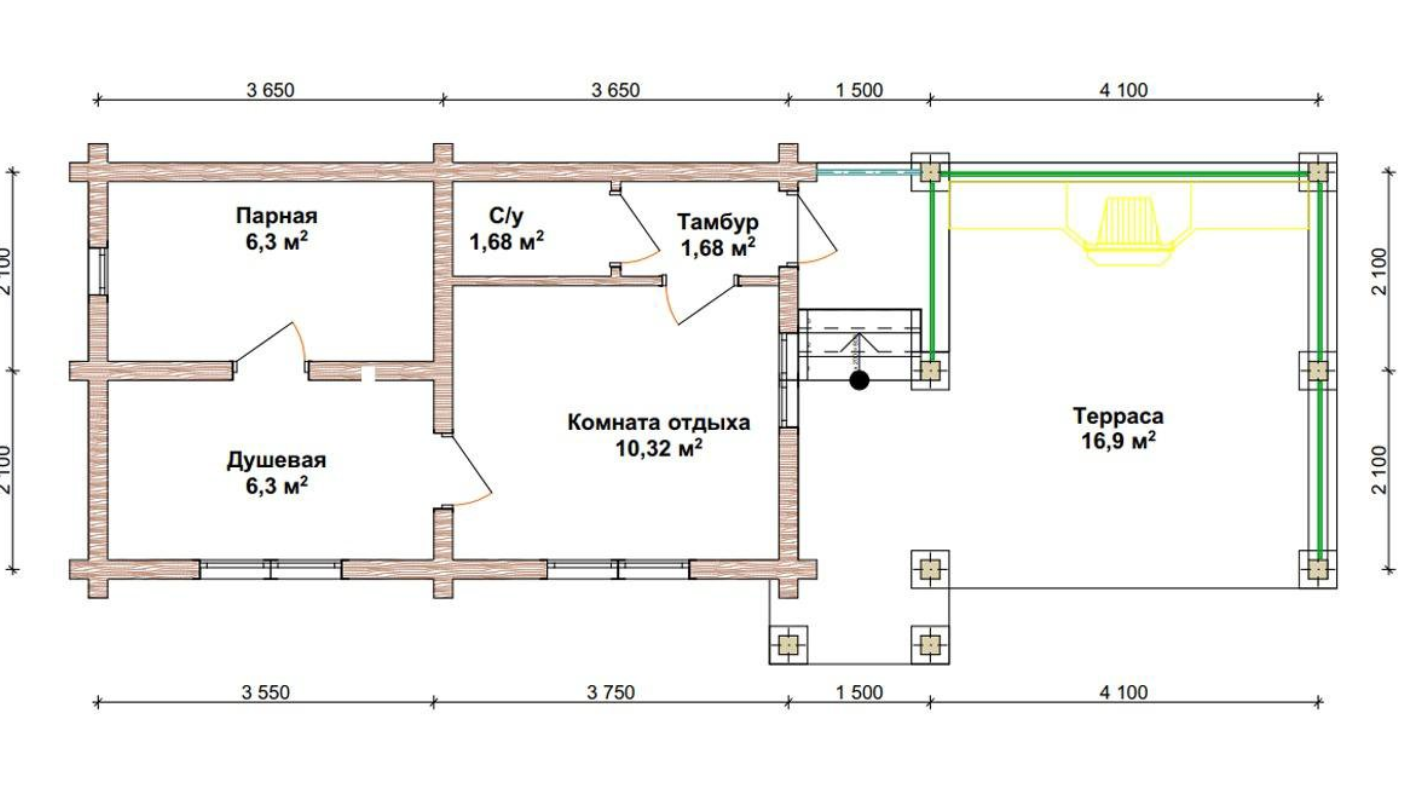 Проекты бани с террасой с комнатой отдыха из блоков