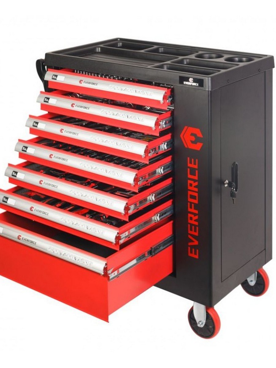 Тележка инструментальная 7 секций красная с боковым ящиком (63 фото)