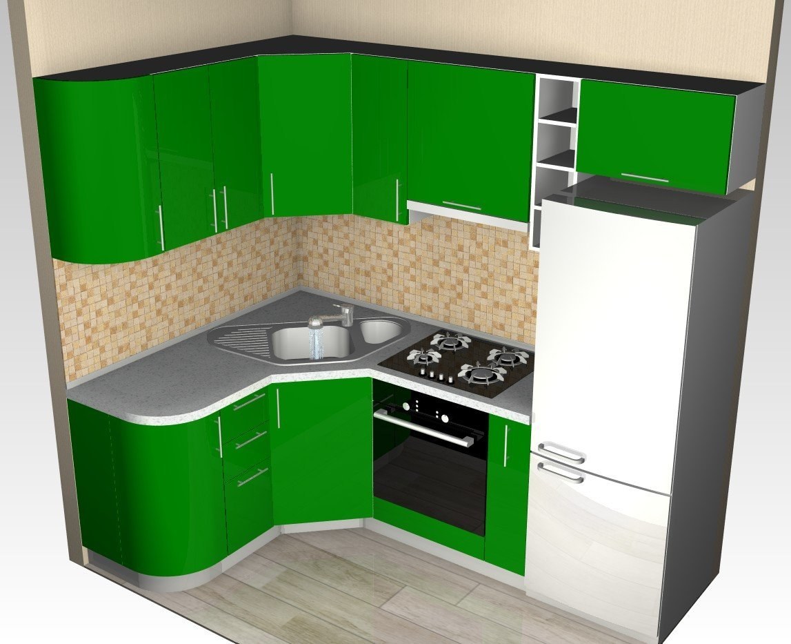 угловая кухня 6 кв м дизайн с холодильником