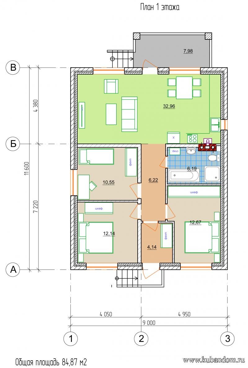 Одноэтажный дом 90 кв.м планировка